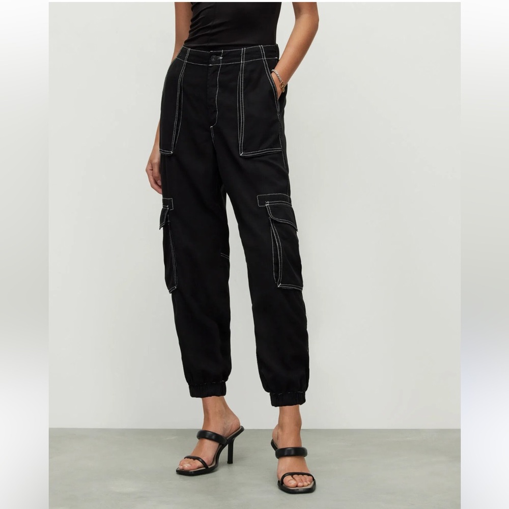 All Saints Frieda Contrast Stitched Black Cargo Joggers Sz 2